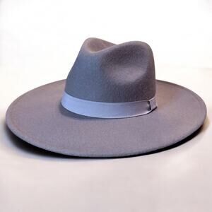 Wide Brim Fedora Womens Purplish Gray Felt with Ribbon NO TAG Size ~M (22in)